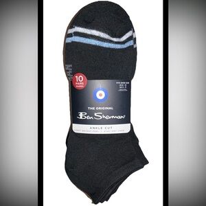 Ben Sherman Ankle Cut Socks 10 Pair Men's 6-12 Black w Gray Foot Logo NEW! $32